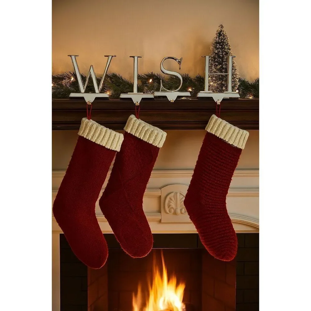NIB Pottery Barn Christmas Stocking Holders WISH Silver